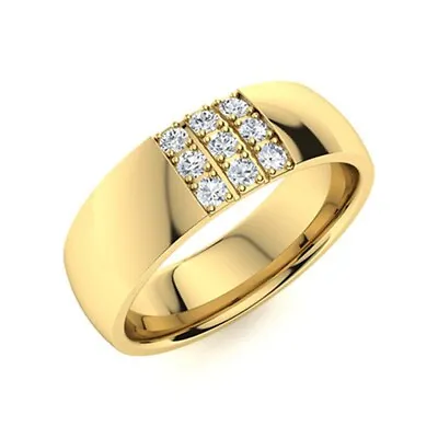 Mens Band Solid 14K Yellow Gold Round Cut Real Diamond 0.18 Carat 6 Mm All Sizes • $1315.20