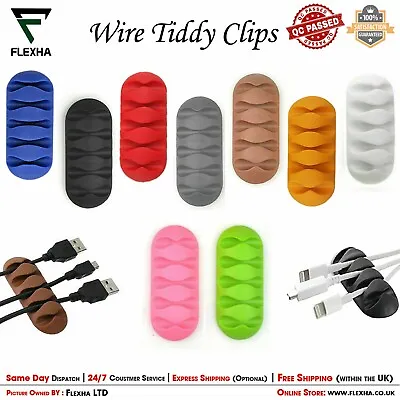 Cable Holder Silicon Clips Ties Charger Wire Lead Desk Organizer Self Adhesive • £3.25
