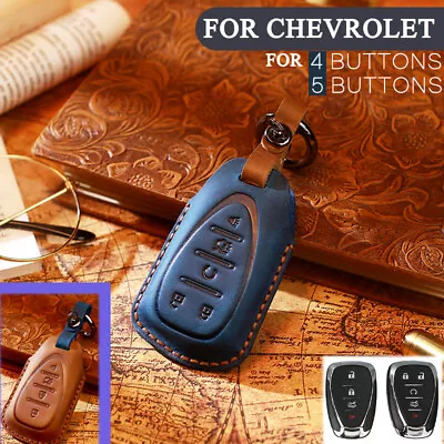 Genuine Leather Key Fob Cover Case For Chevy Camaro Malibu Cruze Spark Trax Bolt • $23.89