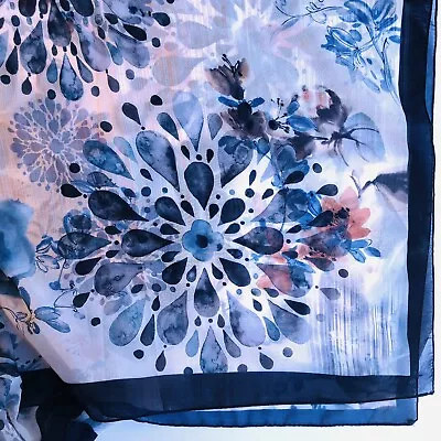 Simtis Moroccan Blue & Cream Sheer Floral Shawl/Scarf Square 46x46 Inch • $16