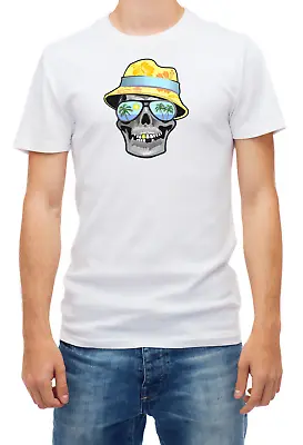 Skull With Sunglasses Short Sleeve White Men's T Shirt F420 • £11.40