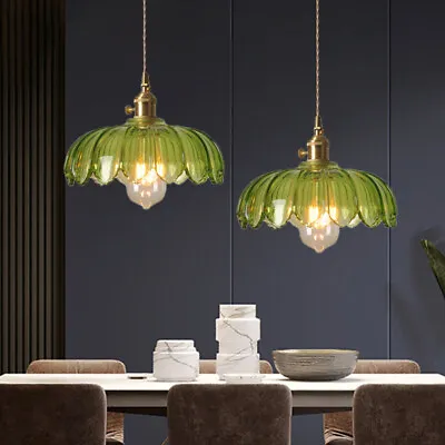 $79.90 • Buy Vintage Green Carved Glass Ceiling Hanging Lamp Kitchen Pendant Light Fixture