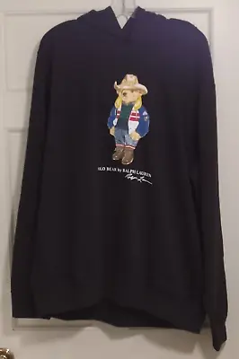 Lauren Mens Black  Fleece Hoodie Western Polo Bear XL T NWT List $188 • $99.99