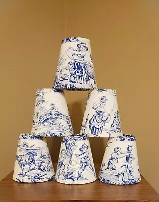 Chandelier Mini Lamp Shades; Set Of Six (6); Covington Toile   Musee /Blue • $52
