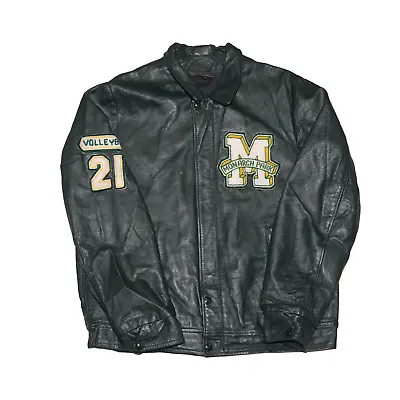 Vintage Monarch Park Volleyball Leather Varsity Jacket Size 44 Green • $99