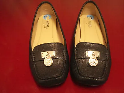 MICHAEL KORS Hamolton Padlock Charm Moc Leather Loafers BLACK Size 6- 1/2 M • $29.95