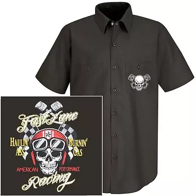 Fast Lane Racing Hot Street Rat Rod Muscle Car Helmet Skull Mechanic Work Shirt • $44.95