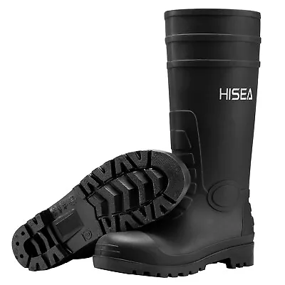 HISEA Men Steel Toe Rain Boots PVC Waterproof Safety Work Boots Mud Farm Garden • $34.99