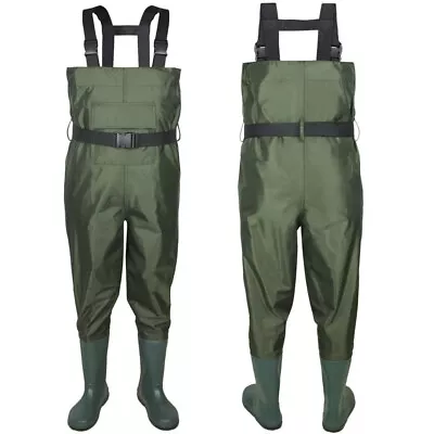 Nylon PVC Fishing Chest Waders Breathable Waterproof W/ Wading Boots Army Green • $45.88