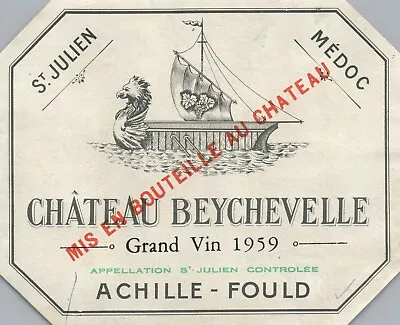 1950's-60's Chateau Beychevelle French Wine Label Vintage 1959 Original A453 • $11.97