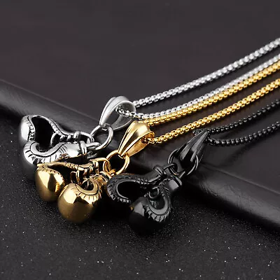 Punk Vintage Fitness Boxing Gloves Stainless Steel Pendant Necklace • $23.75