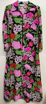 £53.19 • Buy VTG STELLA FAGIN Zip Front Floral Housecoat Robe Bright Retro Mod 60’s EUC