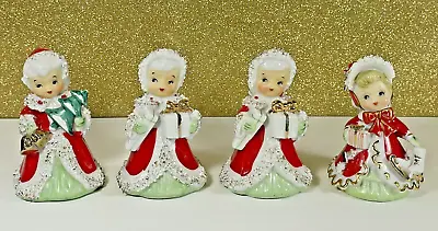 Vintage Lefton 1950’s Christmas Porcelain Bell Angel Girl Set Of 4 • $115