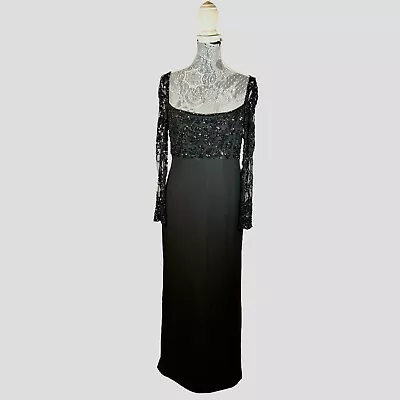 Vintage Badgley Mischka Couture Black Beaded Lace Evening Gown Formal Dress • $89.87
