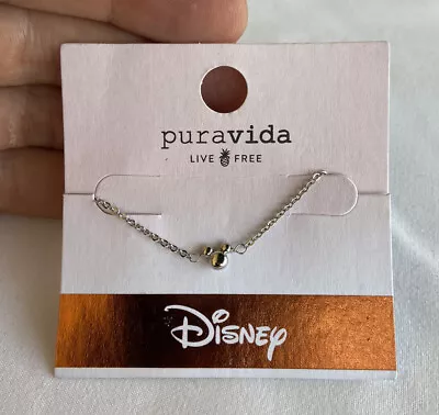 PURAVIDA Disney Minnie Mickey Mouse Icon Anklet Size O/S Rhodium Plate Brass New • $34.56