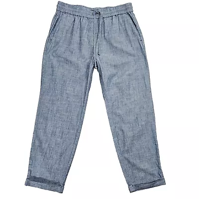 J Crew Chambray Crop Pants Womens 6 Blue Loose Wide Leg Elastic Drawstring Waist • $16.88