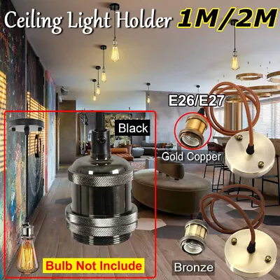 £7.79 • Buy Vintage Light Fitting Ceiling Rose Fabric Cable Pendant Lamp Holder Accessories