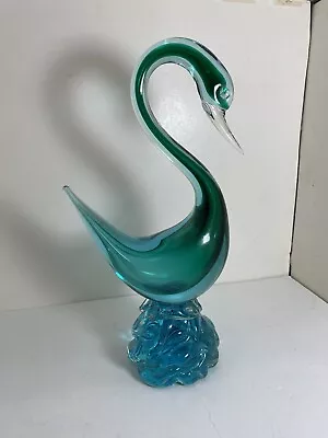 Vintage 11.5  Murano Barbini Art - Glass Swan/Duck Sculpture - Blue • $20