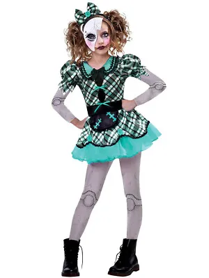 Childs Dark Broken Doll Fancy Dress Halloween Costume Outfit Creepy Girls Kids • £24.99