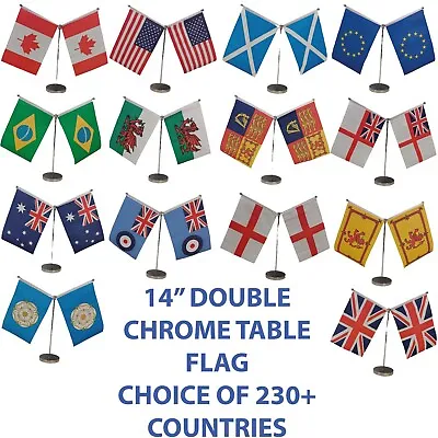 £9.99 • Buy LARGE Double Chrome Table Flag Choice Of 230+ Countries Perfect For Conferences
