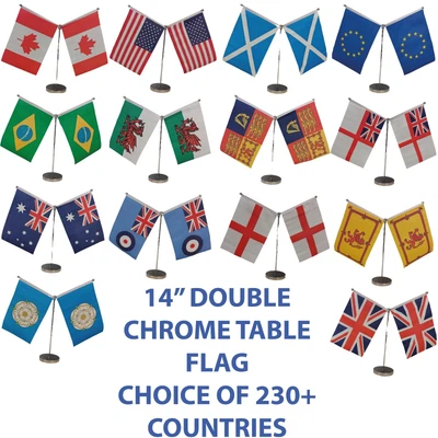 £9.99 • Buy LARGE Double Chrome Table Flag Choice Of 230+ Countries Perfect For Conferences