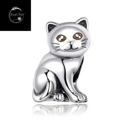 Genuine Sterling Silver 925 Solid Charming Cat Kitten Animal Pet Bead Charm • £14.99