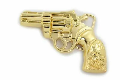New Men Belt Buckle Gold Metal Western Fashion Jewely Pistol Revolver Gun Skull • $9.99