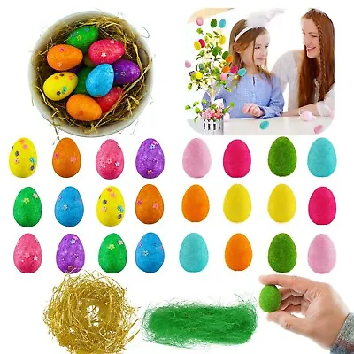 3.9cm Foam Glitter Eggs & Grass Easter Bonnet Nest Decoration Kids Art & Craft • £5.39