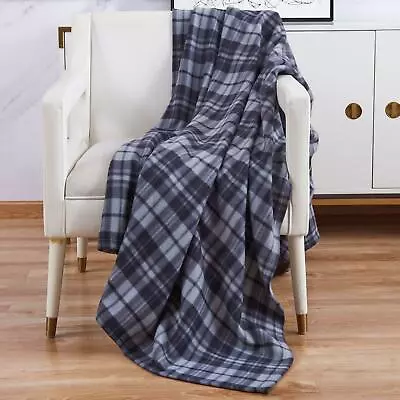 Grey Check Fleece Blanket Soft Warm Single Double King Tartan Sofa Throw Bed • £8.99