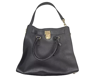 Michael Kors Hamilton Large Black Saffiano Leather Chained Shoulder Bag MD8 • $89