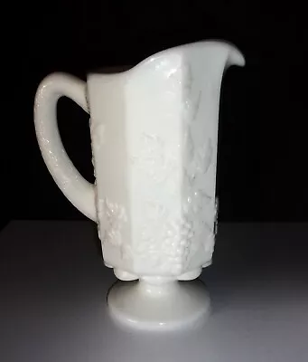 Vintage Westmoreland Milk Glass Grapes Handled Pitcher Heavy • $14.99