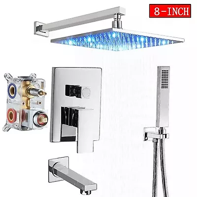 Shower Faucet Set Valve 8  Rainfall LED Shower Head With Tub Spout Wall Mounted • $95