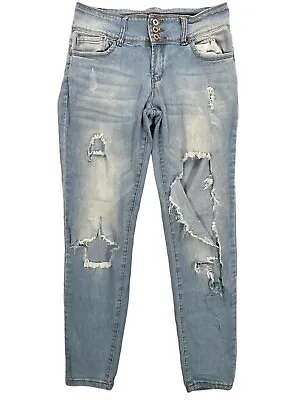 Wax Jean Womens 26x26  Blue Destroyed Denim Jeans Tapered Butt I Love You • $14.97