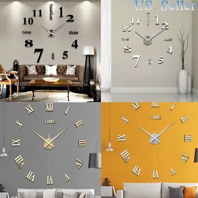 3D Large Mirror Surface Wall Clock Modern DIY Sticker Office Home Shop Art Decor • $8.08