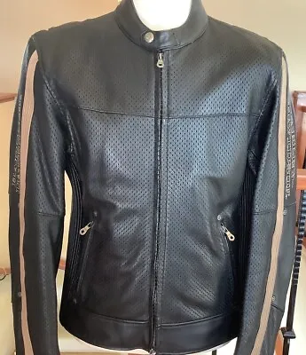 New HARLEY DAVIDSON Men’s LARGE Black Perforated Leather Jacket • $175