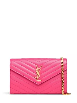 Saint Laurent Cassandre Fuchsia Pink Leather Chain Wallet Shoulder Bag New • $2334.53
