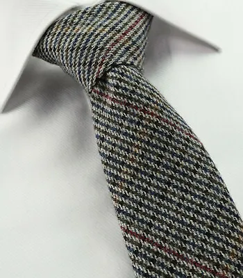 £9.99 • Buy Huntsman Brown Wool Tie Skinny Slim Plaid Grey Red & Navy Blue Check Gift Tw35