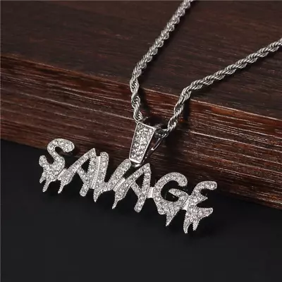 Savage Iced Out Diamonds Silver Chain Necklace Trapstar Hood Gang • £11.99