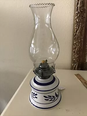 Lamplight Farms Delft Blue & White Floral Design Ceramic Oil Lamp • $24