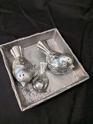 Mariposa Pewter Cocktail Napkin Holder With Little Bird Weight And S&P Shakers • $25