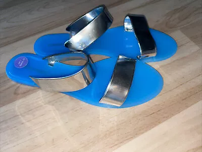 London Rebel Jelly Shoes Blue Sole Silver Strap Size 1 • £9