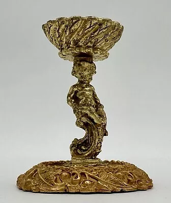 Vintage Ornate Gold Metal Decor Chalice With Angel Cherub Gilded Base • $18.50