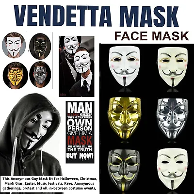 V Vendetta Guy Face Mask Anonymous Hacker Fancy Party Dress Halloween Cosplay    • £5.49