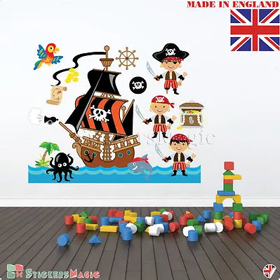 Pirate Ship Wall Stickers 100% REMOVABLE Baby Boy Bedroom Kids Nursery Décor Art • £49.99