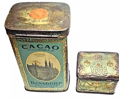 Lot Of 2 Antique/Vintage Box Sheet Metal Screen Printed Advertising Tins Cute • $39.99