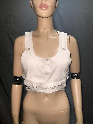 ZARA White Ribbed Layered Crop Tie Tee Shirt Tank Top Size Large Casual • $9.79