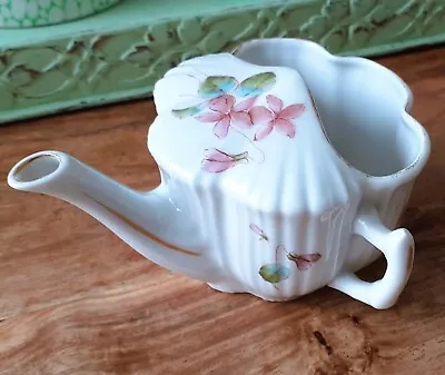 Antique Pink Flowers Floral Ribbed Invalid Feeder Porcelain Cup (Mini Teapot) • £9.95