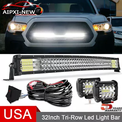 32 IN LED Light Bar Pods Kit + Wire For TOYOTA Tacoma 05-15 Bumper Hidden Grille • $60.98