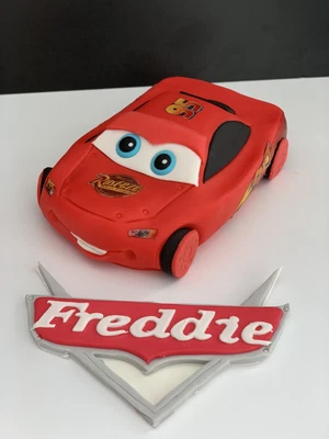 Unofficial Lighting McQueen Cars + Logo Name  Badge Edible Birthday Cake Topper • £35.99