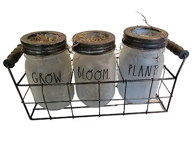 Rae Dunn Frosted Mason Jars Planters 2017 With Caddy Plant Grow Bloom Farmhouse • $11.04